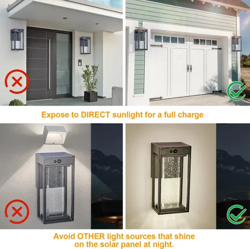 Vista 5 de Luz de Pared Solar para Exterior con Sensor de Movimiento de 3 Modos, Sconce Exterior de Cristal con Luz LED de 4000K 250LM para Puerta Frontal