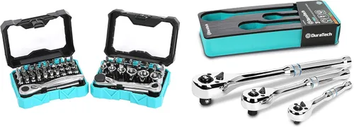 DURATECH Juego de 56 llaves de trinquete de 1/4 pulgadas y puntas de destornillador, 2 juegos en 1, 72 dientes y 60 dientes con juego de dados de