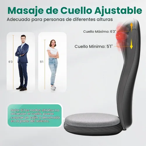 Vista 8 de Snailax Masajeador de espalda para dolor de espalda, tejido profundo, masajeador de espalda Shiatsu con calor, almohada de masaje de silla de Negro