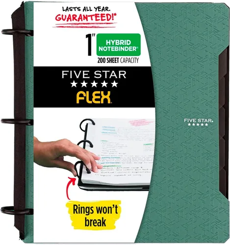 Vista 12 de Five Star Flex - Cuaderno recargable + aplicación de estudio, papel rayado universitario y carpeta de anillos TechLock de 1 pulgada con bolsillos