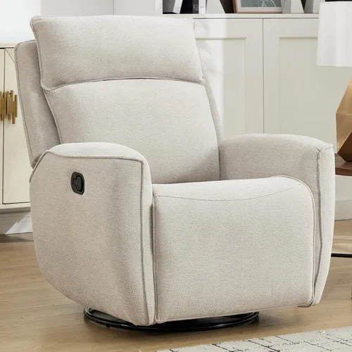 INZOY Mecedora reclinable de enfermería, reclinable giratorio, mecedora giratoria con respaldo suave, sofá reclinable manual de tela de felpilla