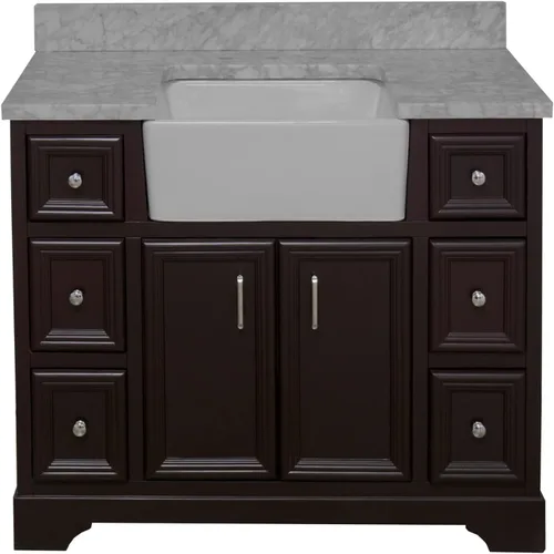 Vista 6 de Kitchen Bath Collection Zelda - Mueble de granja de 42 pulgadas (carrara/chocolate): incluye gabinete de chocolate con encimera de mármol italiano