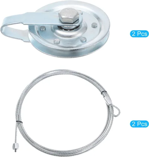 Vista 3 de uxcell 1 juego de polea de puerta de garaje y kit de repuesto de cable de 2.992 in, polea de puerta de 3 pulgadas de diámetro exterior y cable