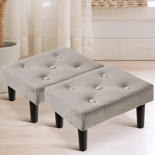 Vista 17 de HOUCHICS Taburete acolchado de piel, pequeño reposapiés otomano con patas de madera, moderno reposo rectangular para sala de estar, sofá, escritorio
