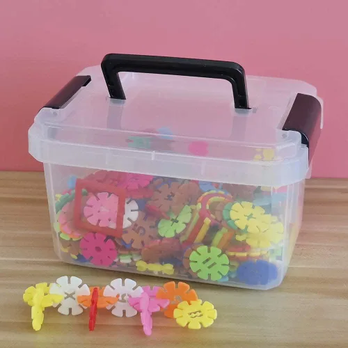 Vista 6 de Cajas de almacenamiento de plástico, paquete de 4 cubos pequeños transparentes con tapas