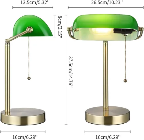 Vista 4 de Newrays Lámpara de escritorio tradicional de cristal verde banqueros con interruptor de cadena enchufable, bombilla LED incluida