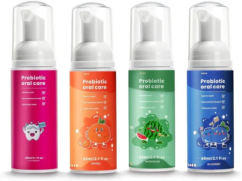 Vista 10 de Pasta de dientes de espuma sin flúor para niños, pasta de dientes natural limpia y blanqueadora con sabor a menta de arándano, viaje orgánico