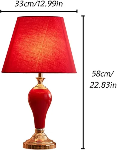 Vista 2 de Desk Light 22.83 Inch Red Bedside Lamp Retro Ceramic Table Lamp Night Light Indoor Home Decor Reading Lamp Led Lamp for Desk(A)