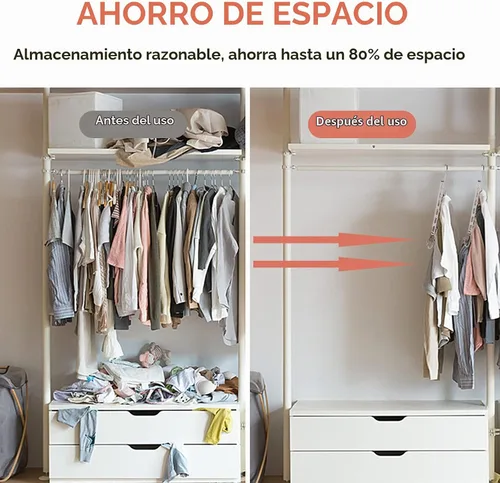 Vista 3 de Perchas que ahorran espacio, paquete de 12 organizadores de perchas de metal, ahorran espacio en el armario, perchas mágicas plegables para ropa