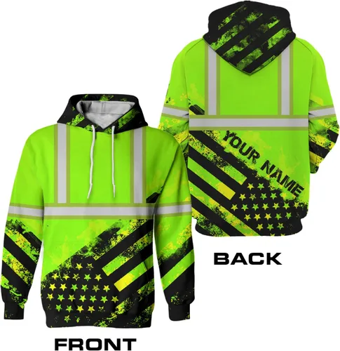 Vista 5 de Sudadera con capucha de alta visibilidad con la bandera de Estados Unidos para hombre, sudadera con capucha reflectante de seguridad