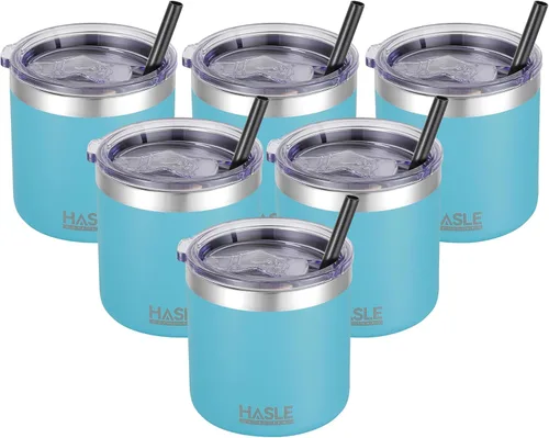 Vista 24 de HASLE OUTFITTERS Vasos aislados de 10 onzas con tapa y popote, vaso de acero inoxidable, taza de café de viaje, vaso reutilizable de doble pared