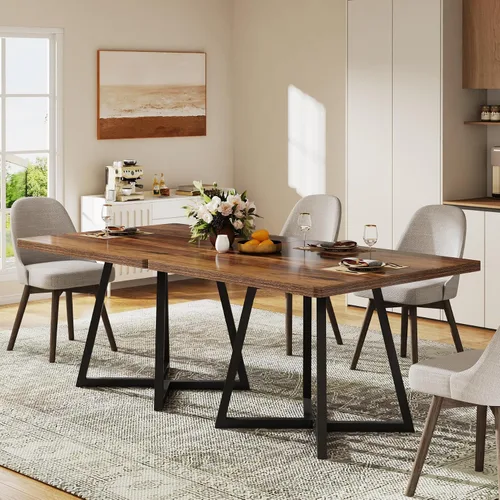 Vista 19 de Tribesigns Mesa de comedor cuadrada para 2, mesa de comedor industrial de 31.5 pulgadas con base de metal, mesa de cocina para comedor, espacio