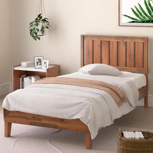Vista 18 de Cama plataforma de madera sólida de lujo Zinus 12 pulgadas con cabecero de cama/no necesita resortes/soporte de madera con listón/acabado expreso