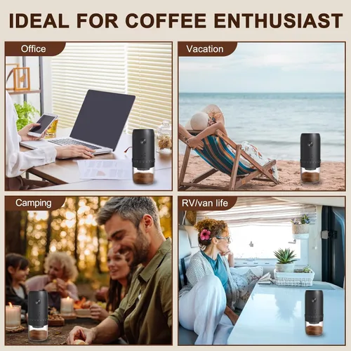 Vista 8 de Molinillo de café eléctrico portátil con 40 ajustes ajustables, pequeño molinillo de café eléctrico recargable con múltiples ajustes de molienda
