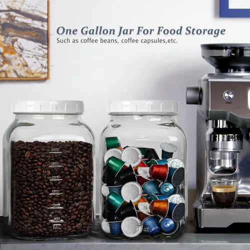 Vista 4 de Paquete de 2 tarros de vidrio transparente de boca ancha de 1 galón con tapa, tapa de rosca hermética resistente con junta de silicona - tarro Mason