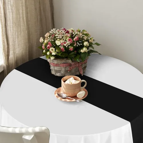 Vista 4 de Remagr Mantel redondo de plástico de 84 pulgadas, desechables, para Navidad, boda, cumpleaños, decoración de jubilación (blanco, negro)