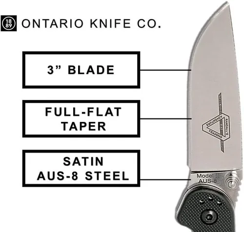 Vista 3 de Cuchillo plegable Ontario Knife OKC Rat Ii Sp de mango negro, 7 pulgadas de longitud (17.78 cm) totalmente abierto