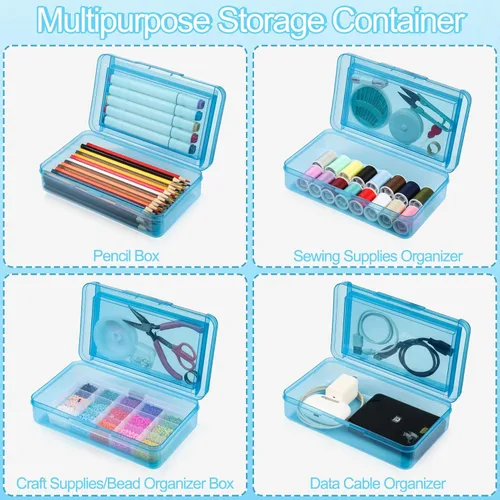 Vista 3 de Estuche para lápices de doble capa y gran capacidad, caja de plástico translúcido con tapa a presión, caja de almacenamiento de suministros