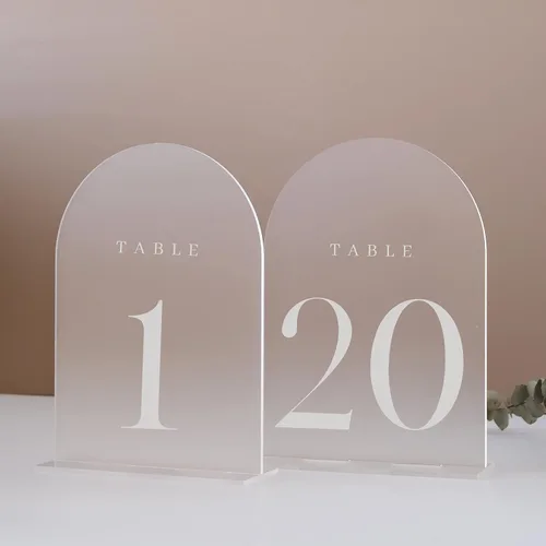 Vista 14 de JINMURY Números de mesa de arco esmerilado para recepción de boda, paquete de 10 piezas de 5x7" Signos acrílicos de arco esmerilado con soporte