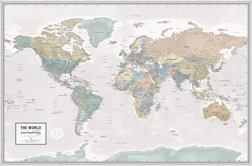 Laminated World Odyssey Map Poster | Executive Style Map | Includes The Most Legible Location Labels | 36” x 24” | Shipped Rolled in a Tube, Not