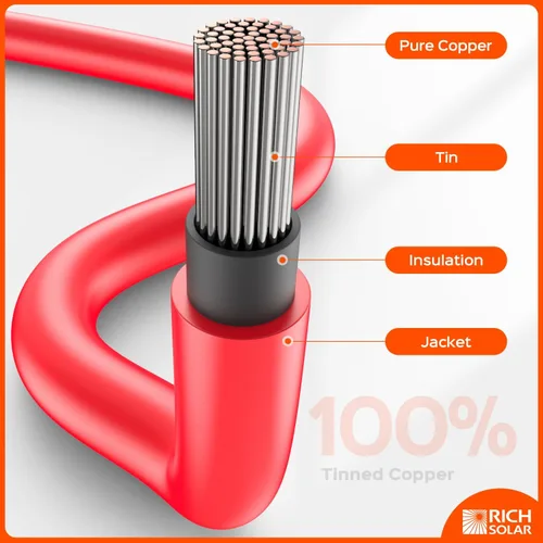 Vista 4 de RICH SOLAR Cable de extensión de panel solar negro de calibre 10, 10 AWG, 10 pies, color rojo + 10 pies, cable de extensión de panel solar negro