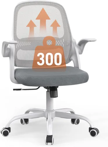 Vista 8 de Silla de oficina ergonómica de malla con brazos abatibles, altura ajustable, respaldo de malla transpirable y asiento de cojín grueso, silla