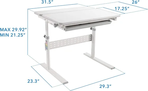 Vista 3 de Mount-It! Escritorio ajustable para niños con escritorio inclinable, mesa de estudio de altura ajustable con cajón de almacenamiento, escritorio