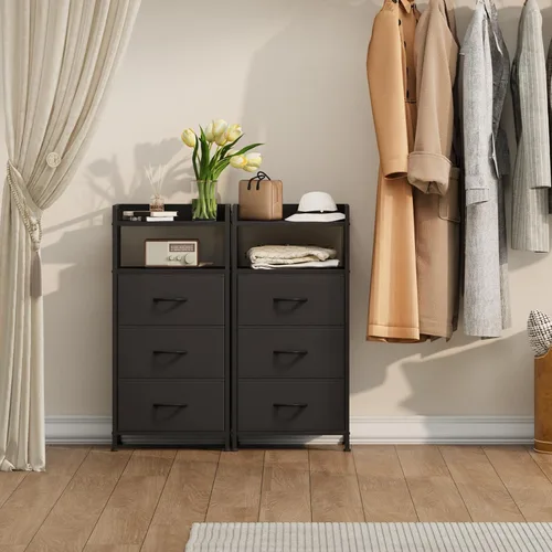 Vista 7 de Somdot - Mesita de noche con 3 cajones, cómoda con contenedores de tela para dormitorio, pasillo, entrada, mueble de mesa auxiliar junto a la cama.