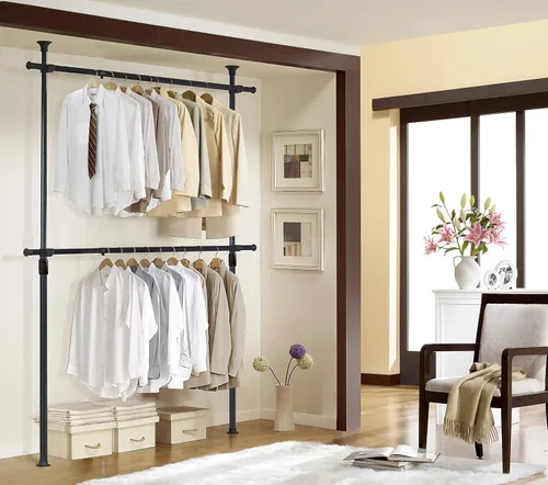 Vista 2 de PRINCE HANGER Heavy Duty One Touch System Load 352LBS Percheros de ropa para colgar ropa Metal Armario Sistema de armario Barra de tensión de ropa