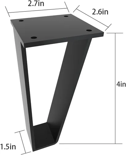 Vista 2 de Orgerphy Juego de 4 patas de banco negras de 4 pulgadas Patas de mesa resistentes en forma de triángulo, patas para muebles Metal negro
