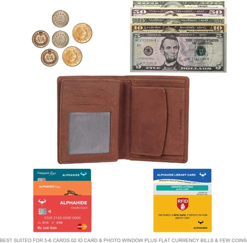 Vista 2 de Men’s Stylish, Classic & Leather Wallets with Safe RFID Blocking & Vertical Bifold Design, Featured with 7 Cards Slot, Coin Pocket, and Flat