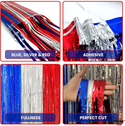 Vista 3 de KatchOn, Serpentinas extragrandes en rojo, blanco y azul, 3.2 x 8 pies, paquete de 2 decoraciones rojas y azules para el día de las elecciones