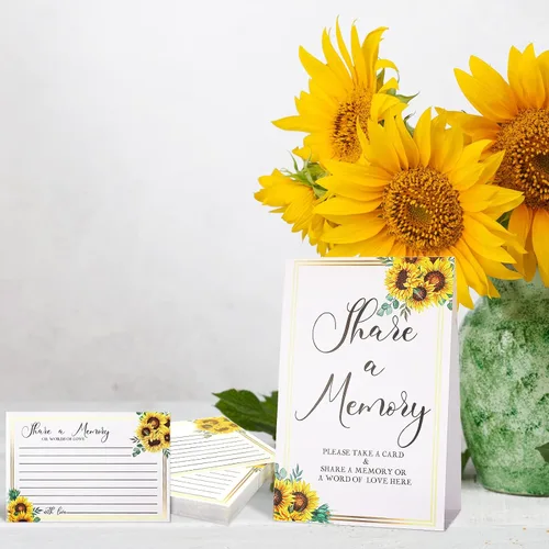 Vista 6 de Zonon 50 tarjetas de memoria con diseño de girasol, con texto en inglés "Share a Memory Card", para celebración de la vida, decoración de bodas