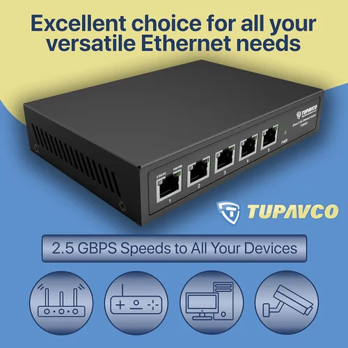 Vista 2 de Conmutador de 2.5 GB (5 puertos) para red Ethernet – Alta velocidad 10M/100M/1G/2.5G Gigabit (802.3bz) – Divisor LAN sin ventilador Plug & Play