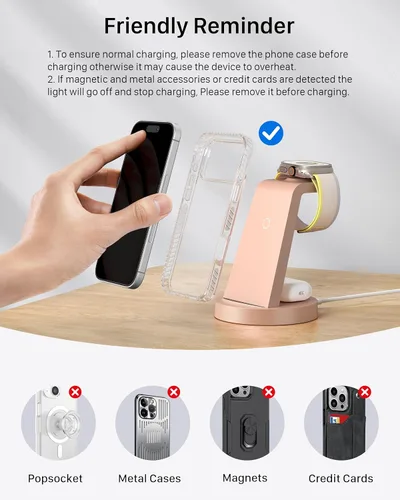 Vista 7 de Estación de carga 3 en 1 para iPhone, cargador inalámbrico para iPhone 17 16e 16 15 14 13 12 11 X Pro Max y Apple Watch - Estación de carga