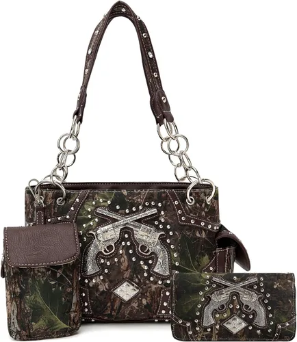 Camuflaje Estilo Occidental Totes Bolso Floral Tachonado Bolso de Cuero Tooled Bolso de Cuero de las Mujeres del País Bolsa de Hombro Cremallera