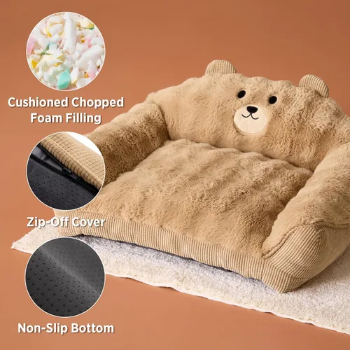 Vista 6 de LE SURE Cama para gatos para mascotas - Alfombrilla esponjosa para perros pequeños con diseño original de oso, sofá de apoyo para perros con funda