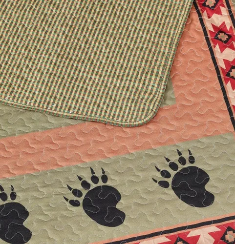 Vista 8 de Virah Bella Juego de ropa de cama de 3 piezas tamaño King - Oso y pata - Juego de edredón reversible rústico de mosaico de campo con fundas