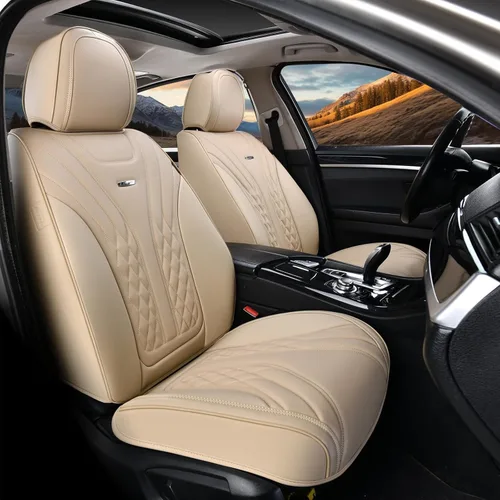 Coverado - Juego completo de fundas de asiento delantero y trasero para automóvil, impermeable, piel de napa, protector, universal, para la mayoría