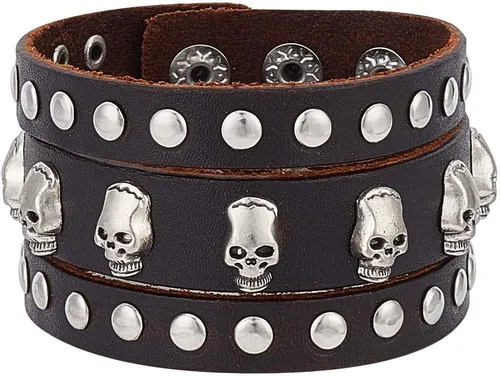 Vista 8 de GORGECRAFT Handmade PU Leather Bracelets Flat Round Braided Cuff Bangle Multi Layers Wood Beads Wrap Bracelet