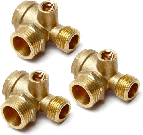 Vista 5 de Othmro Válvula de retención de compresor de aire de latón de 3 vías 0.63x0.55x0.39 pulgadas macho roscado accesorio neumático compresor de aire