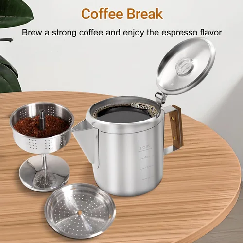 Vista 9 de Cafetera Percoladora Sin Revestimiento de 12 Tazas Olla de Café de Acero Inoxidable 304 Olla Moka para Estufa Cafetera Espresso Italiana Greca