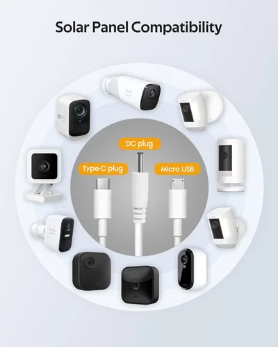 Vista 2 de Cargador de panel solar de anillo, panel solar de 6.5 W para cámara de seguridad, compatible con cámara Ring con batería, panel solar impermeable