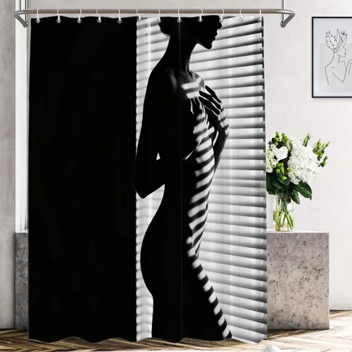 Vista 575 de Shrahala Father and Child Embracing No Hooks Shower Curtain with Snap in Liner Set, Tender Moment Captured Bathroom Décor Polyester Fiber Waterproof