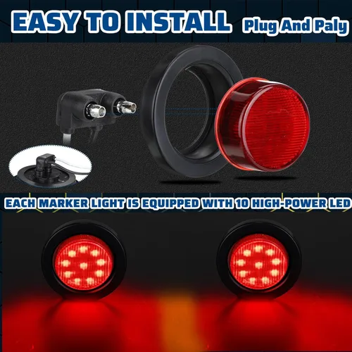 Vista 4 de Treela 16 luces LED marcadoras de 2 pulgadas, 10 luces LED redondas para remolque, impermeables, selladas con ojales de goma de montaje empotrado, 2