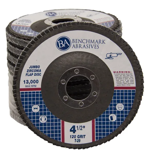 Vista 9 de Benchmark Abrasives 4.5" x 7/8" Discos de solapa Jumbo de alta densidad tipo 29 con circonita de primera calidad de 4 1/2 para amoladora angular