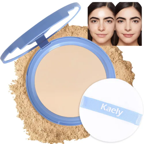 evpct Polvo facial prensado para control de aceite, compacto para mujeres, base de maquillaje translúcida para mujeres, impermeable, de larga
