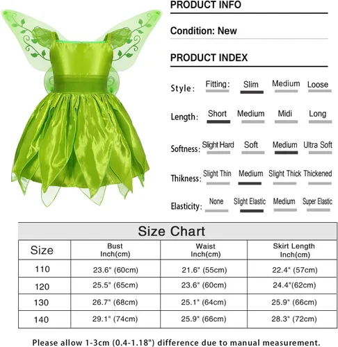 Vista 6 de Jurebecia Disfraz de princesa Tinkerbell para niñas, disfraz de Halloween, fiesta de cumpleaños, vestido de hada con alas