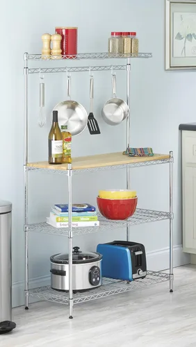 Vista 2 de Whitmor Supreme Baker's Rack con tabla de cortar de madera extraíble segura para alimentos, cromada