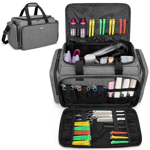 Vista 8 de BAFASO Bolsa de peluquería de gran capacidad con divisores ajustables, estuche de peluquería de viaje con capacidad para varias herramientas